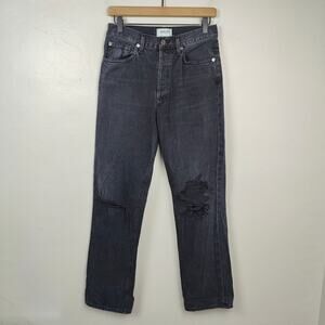 Agolde Lana Jean Womens 27 Straight Leg Black Knee Rip Button Fly High Waist‎